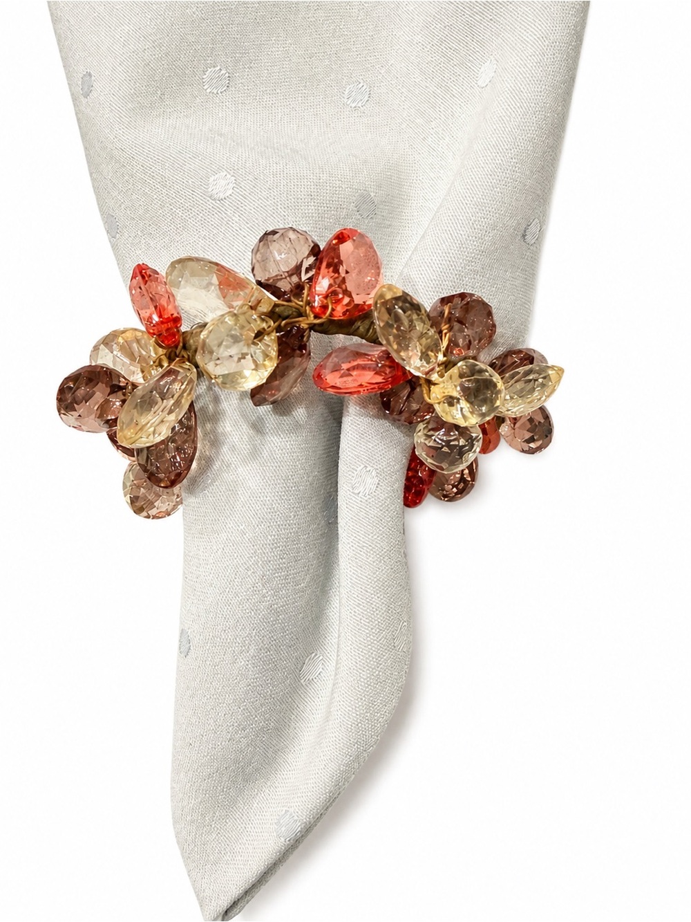 Set of 3 Faceted Beaded Napkin Rings – Amber, Coral & Champagne Table Decor